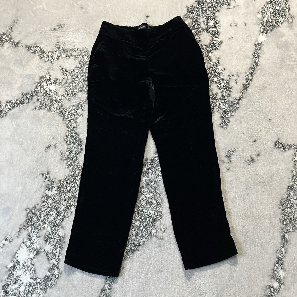 Talbots Pants Womens Size 4 Black Velvet Holiday‎ Christmas Straight Leg